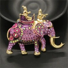 1個時尚的紫色閃亮水晶可愛的皇家大象動物造型，適用於女性和男性，并有多款漂亮的晚宴胸針，寶石鑲嵌鍍金彩繪迷人吊墜，男性禮物及飾品的不二之選 - 紫色 - 查看 2