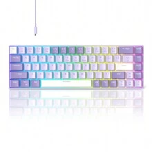 Magegee-box 60% Rgb熱插拔機械游戲鍵盤,配備自定義藍鯨開關的小型緊湊型68鍵機械鍵盤,支援雙系統與windows筆記本、平板電腦的兼容性,適用於遊戲玩家（薰衣草色） - 淡紫色 - 查看 3