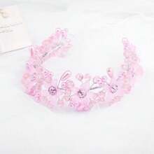 1個可愛的粉色水晶花型髮箍,適合女孩在表演、派對和宴會上佩戴。完美的新娘髮型裝飾和假日和特殊場合的禮物。 - 粉色 - 查看 4