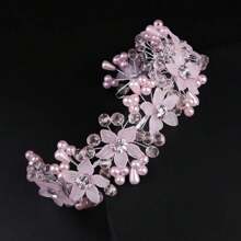 1個可愛的粉色水晶花型髮箍,適合女孩在表演、派對和宴會上佩戴。完美的新娘髮型裝飾和假日和特殊場合的禮物。 - 粉色 - 查看 2