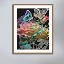 1pc Diy Diamond Painting Rose Full Round Diamond Mosaic Flower Fantasy Home Decor - Multicolor - View 1