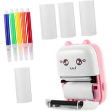 熱敏標籤打印機,附帶5卷白色紙張、彩色筆,便攜式小型熱敏無線圖片紙張,辦公用品、學生小貼紙打印機,支援ios/ Android作業系統,適用於學習輔助 - 淺粉色 - 查看 1