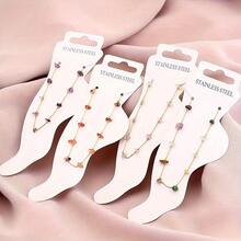 1pc Best-Seller Fashionable Unisex Titanium Steel Anklet With Natural Turquoise Stone Decor - Blue - View 1