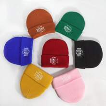 1pc Unisex Stay Letter Embroidered Knitted Beanie Hat For Men And Women, Autumn Winter Warmth, Korean Style, Casual, Versatile, Windproof, Ear Protection, Outdoor Sports - Multicolor - View 1
