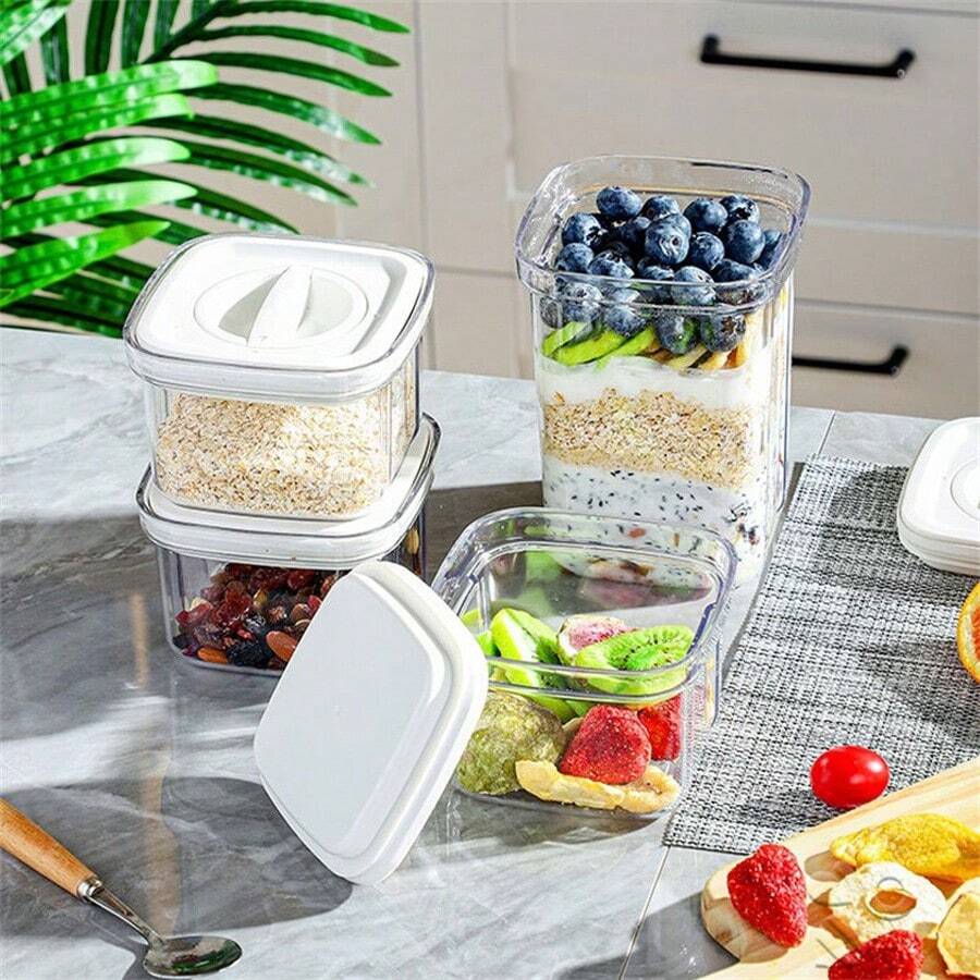 1入組旋轉密封罐,真空廚房儲存保鮮盒,防潮透明糧食儲物罐組,家居房間廚房儲物用品 - 灰色 - 查看 1