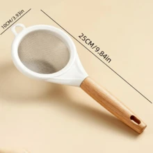 1件不銹鋼漏勺廚房烘焙過篩濾網,批發木柄漏勺過濾網,日常使用 - 白色 - 查看 4