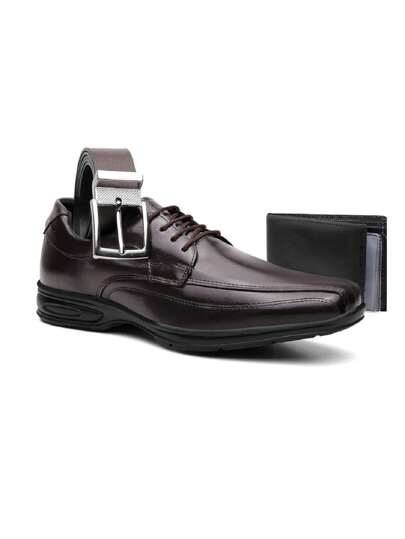 Sapato Ortopédico Social Masculino Confort Antistress Com Cinto e Carteira