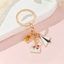 1pc Ladies' New Creative Love & Envelope & Paper Plane Pattern Design Keychain With Metallic Rose Charm And Oil Drop Detail, Ideal For Gifting To Friends And Sisters - Multicolor - View 10