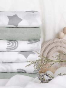 GLLQUEN BABY 6pcs Baby Swaddle Blankets, Cotton Muslin Squares, Soft & Breathable, Suitable For Newborn Boys And Girls - Star - View 5