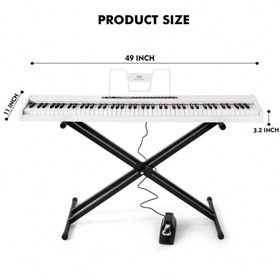 Mustar 61 Lighted Keys Keyboard Piano For Beginners, Electric Piano Keyboard With Bench, Piano Stand, Headphones, Microphone, Note Stickers, Built-in Speakers