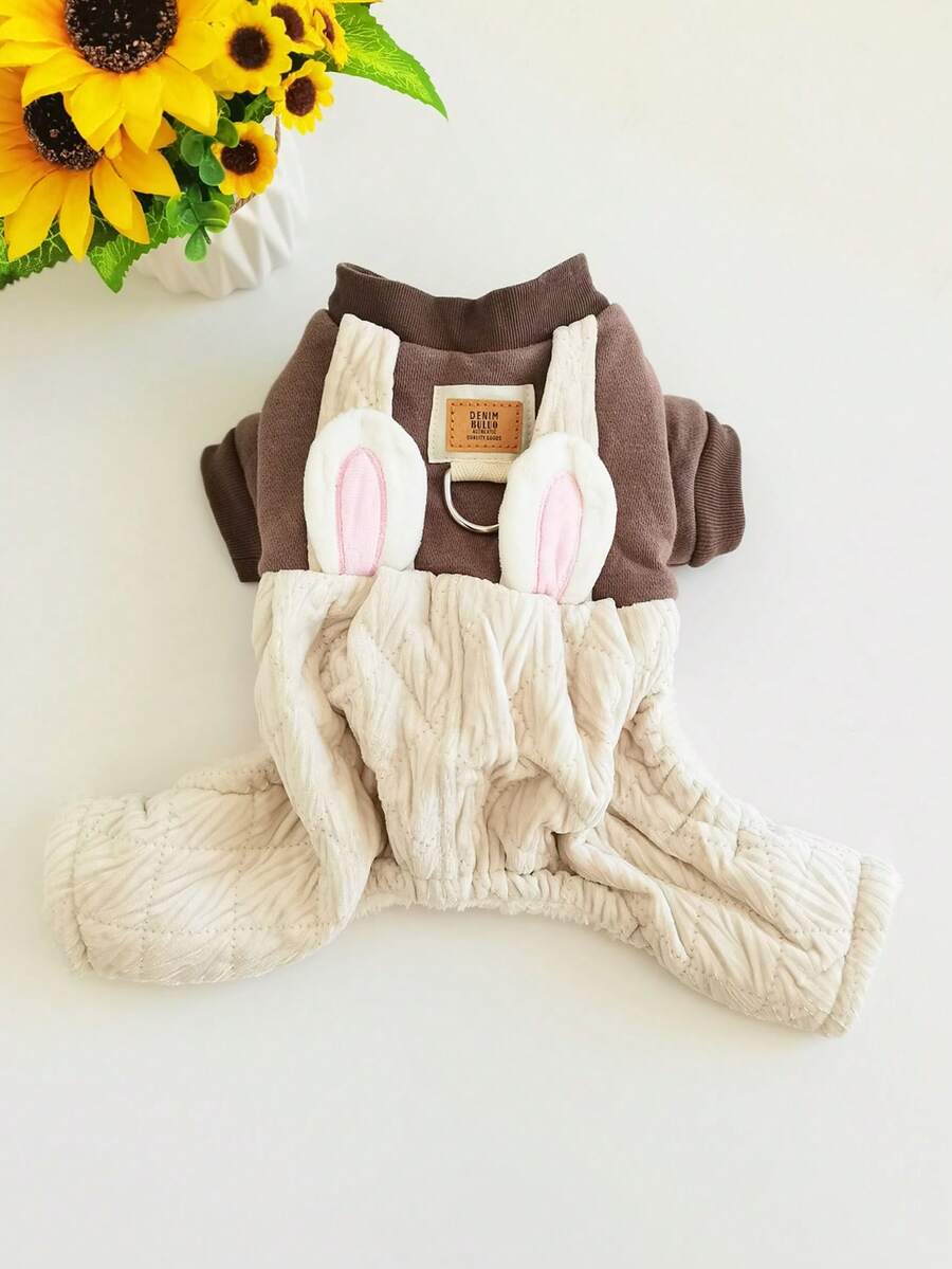 1pc Rabbit Ear Design Overalls Jumpsuit Winter Pet Dog Clothes - Beige - View 1