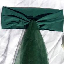 1pc Dark Green Elastic Chair Cover With Flower For Hotel & Wedding Reception, With Bowknot & Decorative Ribbon - Dark Green - View 6