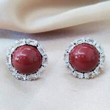 1對個性化圓形豪華紅色鋯石與珍珠裝飾耳夾適合女性日常佩戴,適用於十二生肖出生年份,婚禮或節慶場合 - 圓形個性珍珠紅人魚姬 - 查看 6