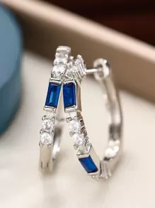 2入組方晶鋯石裝飾圓耳環 - 寶藍色 - 查看 5