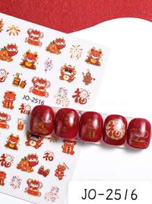 6pcs Cute Dragon Nail Stickers 3D Colorful Cartoon Dragon Pattern Design New Year Self-Adhesive Kawaii Slider Nail Art Decoration - Multicolor - View 3