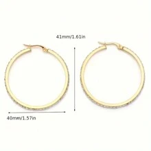 1 Pair Of Fashionable And Versatile Stainless Steel  Round Large Earrings, Personalized And Slimming For Daily Wear, Suitable For Both Men And Women - 1 Pair Of Gold and White Diamond Earrings 40mm - View 2