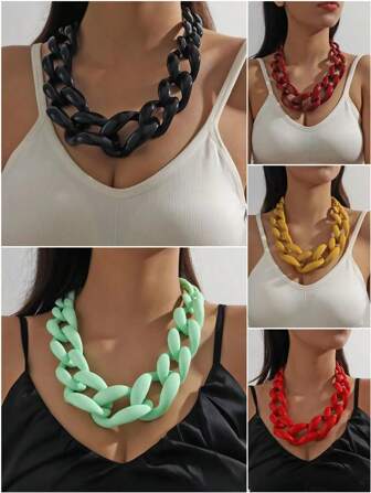 1pc Resin Chain & Metallic Clasp Personalized Exaggerated Chic Ornate Design Necklace For Women