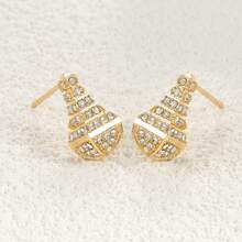 1對立體鑽石裝飾艾菲爾鐵塔設計金屬耳釘,女性專用 - 金色 - 查看 4