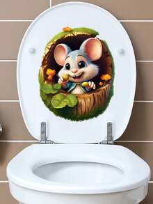 Creative Cute Squirrel 3d Hole & Tree Stump Design Self-Adhesive Sticker For Toilet, Bathroom Wall Decoration - Multicolor - View 4