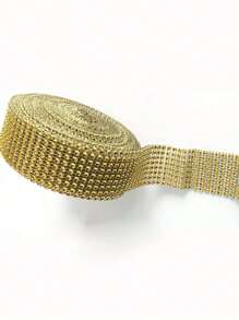 2 yardas de cinta de rhinestones hueca de plástico y enchapada, con 8 filas de rhinestones - Dorado - Ver 1