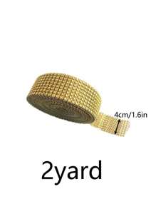 2 yardas de cinta de rhinestones hueca de plástico y enchapada, con 8 filas de rhinestones - Dorado - Ver 2