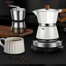 Nồi Moka Nhôm Cà phê hơi Cổ điển Tiếng Ý Nhôm Ấm đun nước Với Tay cầm bằng gỗ - trắng - Xem 1
