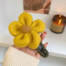 女士毛绒花朵发夹，高档发髻发夹，鳄鱼夹，秋冬季发饰 - 黃色 - 查看 8
