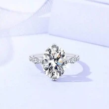 時尚女款s925純銀橢圓形鋯石戒指,經典女款訂婚戒指 - 杏色 - 查看 3