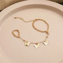 1pc Random Creative Cute Butterfly Decor Finger Chain Bracelet Ring Set, Lovely Girls Birthday Party Gift