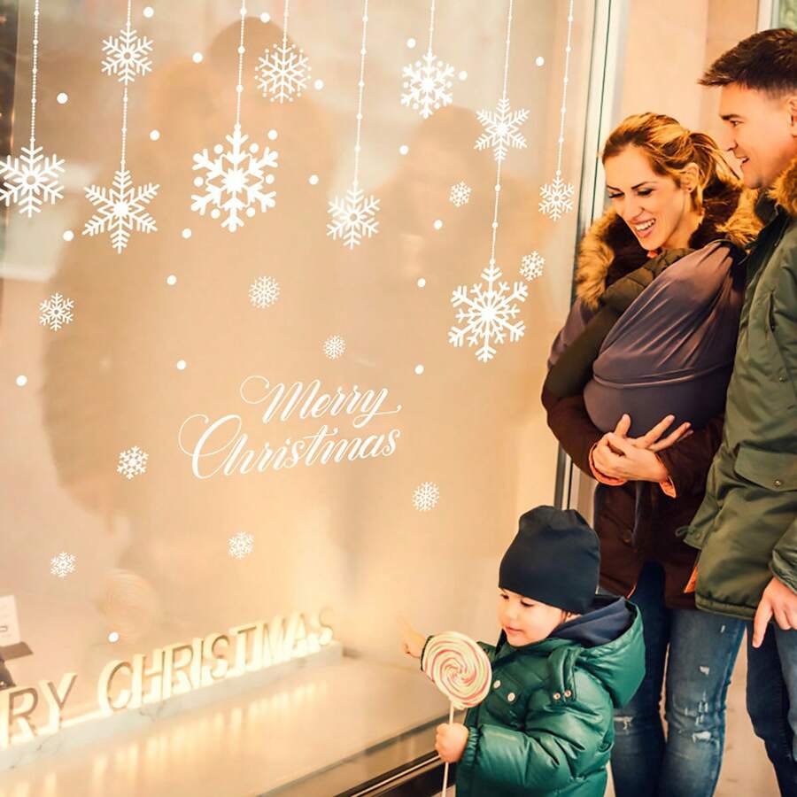 1 件雪花靜電貼紙適用於場景佈置、商場櫥窗裝飾、節慶裝飾 - 白色 - 查看 1