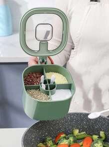 1pc 4-Grid Seasoning Box For Storing Salt, Sugar, Msg, With Moisture-Proof Cover And Random Color - Multicolor - View 1