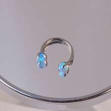 1 件 F136-鈦合金 16 克雙端蛋白石 C 型馬蹄唇/鼻穿孔首飾,適合女士日常佩戴 8/10/12 毫米 - 藍色 - 查看 8