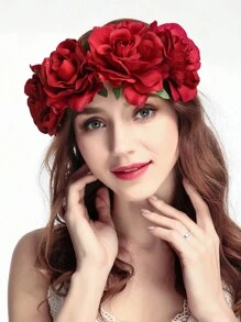 1个玫瑰花冠，高19.68英寸（50厘米），新娘发饰，适用于婚礼、派对、海滩度假、波西米亚风装饰道具。情人节配饰 - 彩色 - 查看 2