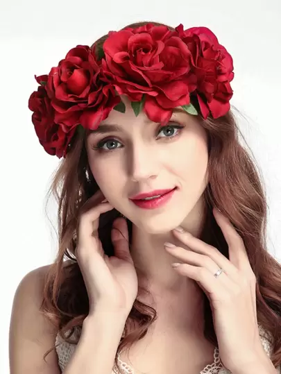 1个玫瑰花冠，高19.68英寸（50厘米），新娘发饰，适用于婚礼、派对、海滩度假、波西米亚风装饰道具。情人节配饰
