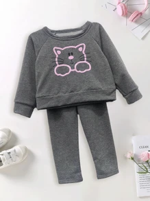 Conjunto Niña Suéter Gato Pantalón - Gris Oscuro - Ver 2
