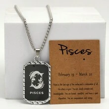 1pc New Arrival Stainless Steel Chain Double-Sided 12 Constellation Necklace With Laser-Cut Design And Hip-Hop Silver Pendant Card Necklace - Sagittarius - View 13