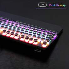 MageGee 黑色打字機機械遊戲鍵盤，104 鍵有線復古朋克圓形鍵帽，帶 RGB 彩虹背光 USB 有線鍵盤，適用於遊戲和辦公，適用於 Windows 筆記型電腦 - 藍色開關 - 黑色 - 查看 4