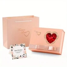 1套情人節玫瑰禮盒,磁性開關雙層戒指吊墜盒,母親生日不凋花盒,情人節禮品（不含戒指和項鍊） - 粉色 - 查看 10