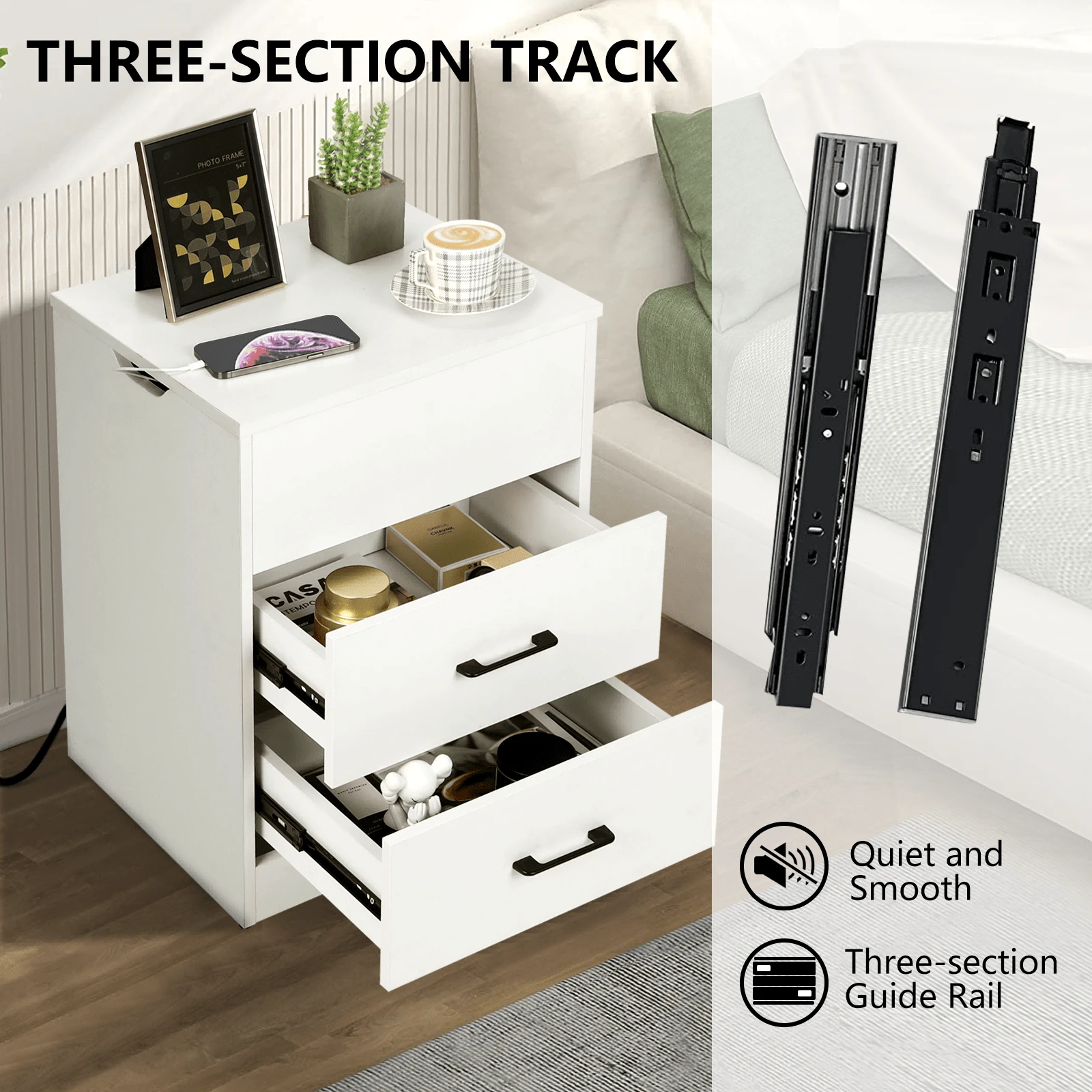 VOWNER LiftTop Nightstand With Outlets, 2 Drawers SHEIN USA