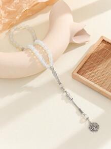 1pc Women's Handmade Agate Bead & Chinese Knot Tassel Bracelet With 45 Beads