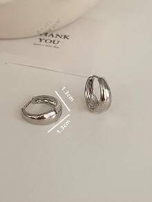 1對情侶風格金屬簡約圓形耳包耳環-my32712 - 銀色 - 查看 3