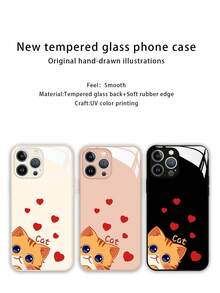 KOOLIFE 心形猫印花玻璃和黑色 TPU 手机壳适用于 iPhone 14 Pro，简约时尚的保护套 - 探頭愛心貓貓-黑 - 查看 4