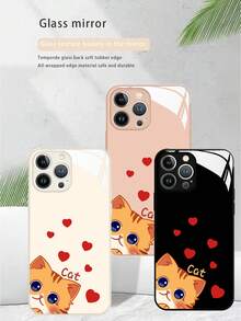 KOOLIFE 心形猫印花玻璃和黑色 TPU 手机壳适用于 iPhone 14 Pro，简约时尚的保护套 - 探頭愛心貓貓-黑 - 查看 3