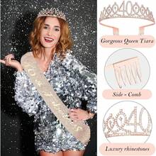 40th Birthday Gifts Decorations For Women, Including 40th Happy Birthday Cake Toppers, Birthday Queen Sash With Pearl Pin, Sweet Rhinestone Tiara Crown, Number Candles And Balloons Set - rose gold - View 5