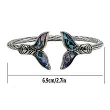 歐美時尚復古創意開口式可調節多色美人魚尾巴手鐲,適合送給女兒/孫女/兒子/孫子作為禮物 - 復古銀色 - 查看 6