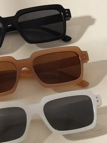 3對/副女款多色組合時尚方形眼鏡, 適用於日常休閒和學校 - 彩色 - 查看 4