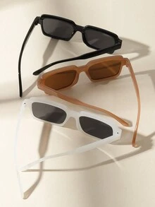 3對/副女款多色組合時尚方形眼鏡, 適用於日常休閒和學校 - 彩色 - 查看 3