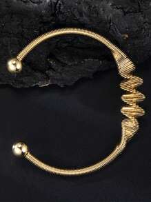 1pc Stainless Steel Spiral Open Bangle Bracelet, Suitable For Daily Wear - Yellow Gold - View 6