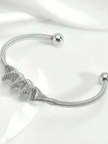 1pc Stainless Steel Spiral Open Bangle Bracelet, Suitable For Daily Wear - Yellow Gold - View 5