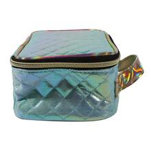 新款時尚便攜式化妝箱化妝包休閒方格女性收納洗漱包 - 藍色 - 查看 3